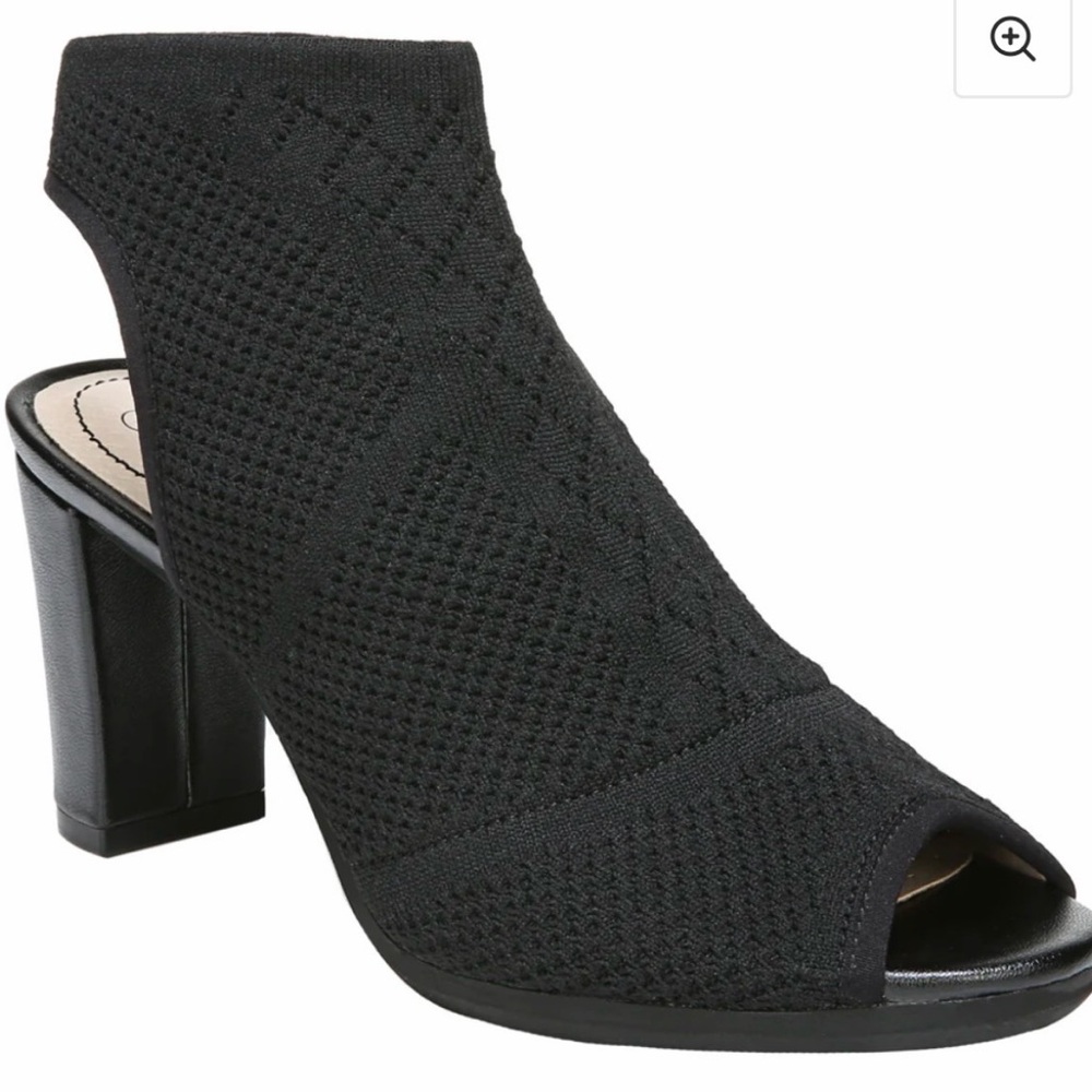 Life Stride Black Knit Peep-Toe Block Heel Bootie